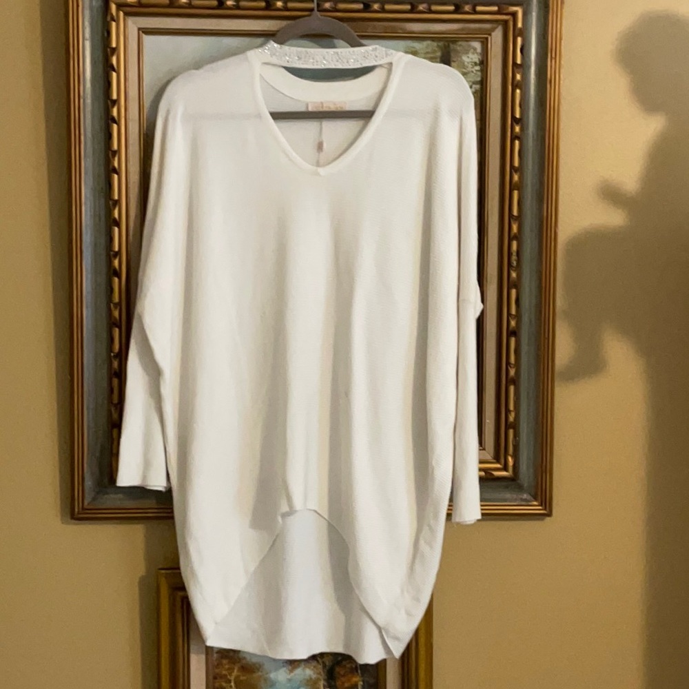 Laetitia Mem Ivory Sweater w/ Crystal Neckband